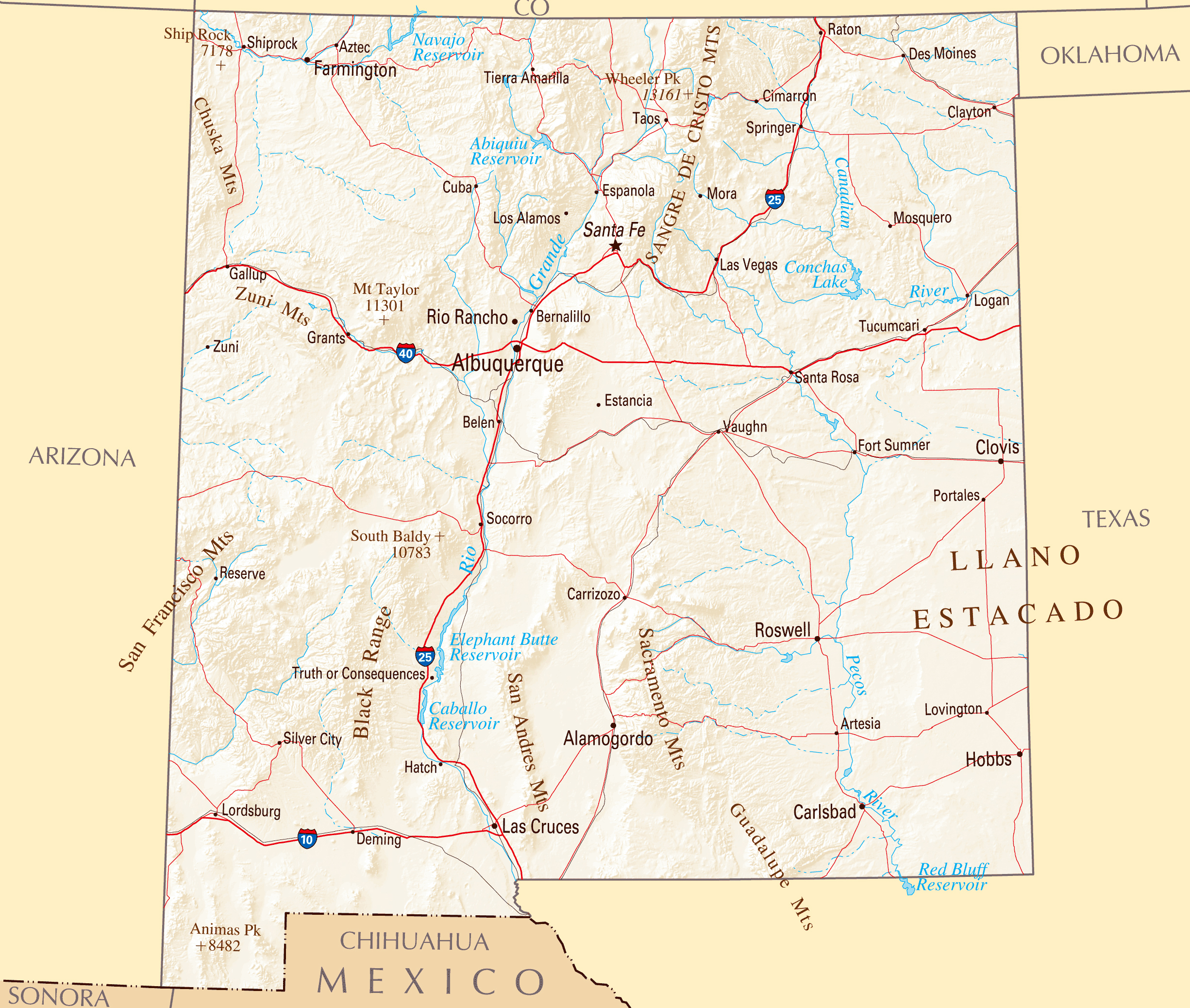 Large Map Of New Mexico State With Roads Highways Relief And Major 