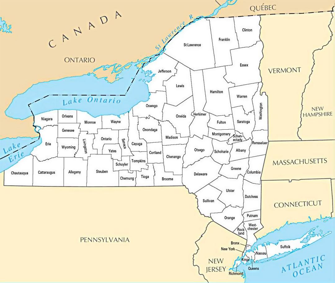 Administrative divisions map of New York state