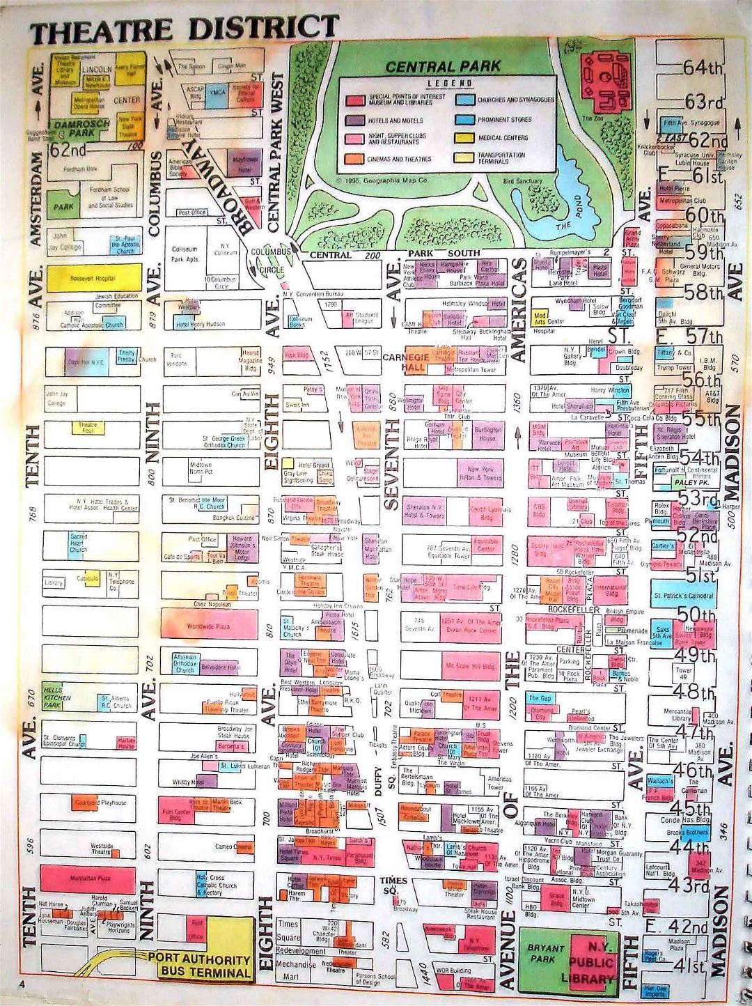 Detailed theatre district map of Manhattan