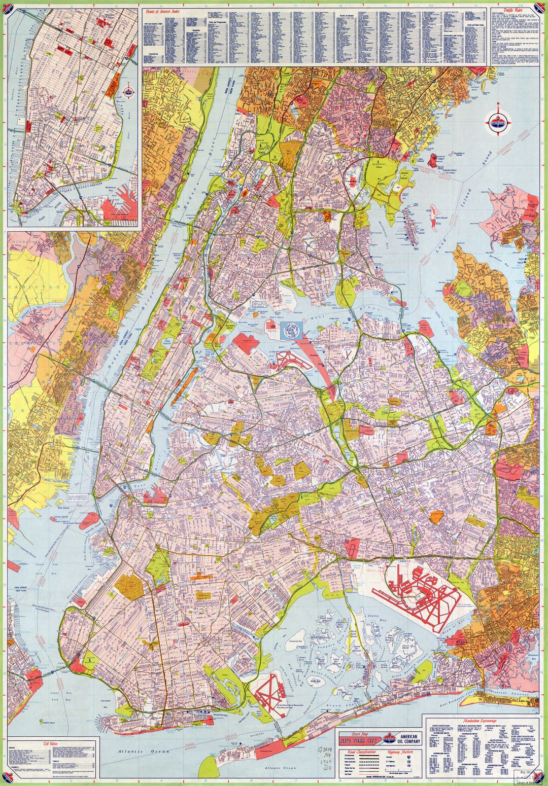 Large scale HiRes detailed full road map of New York city (USA) with all street names