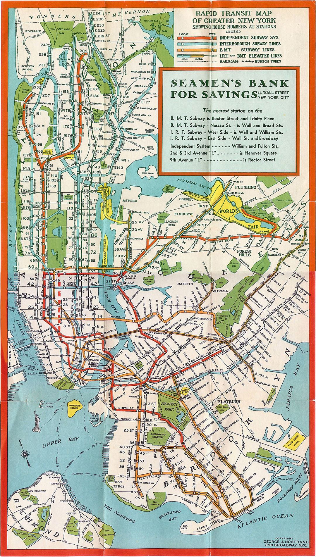 Manhattan, New York old subway map - 1930