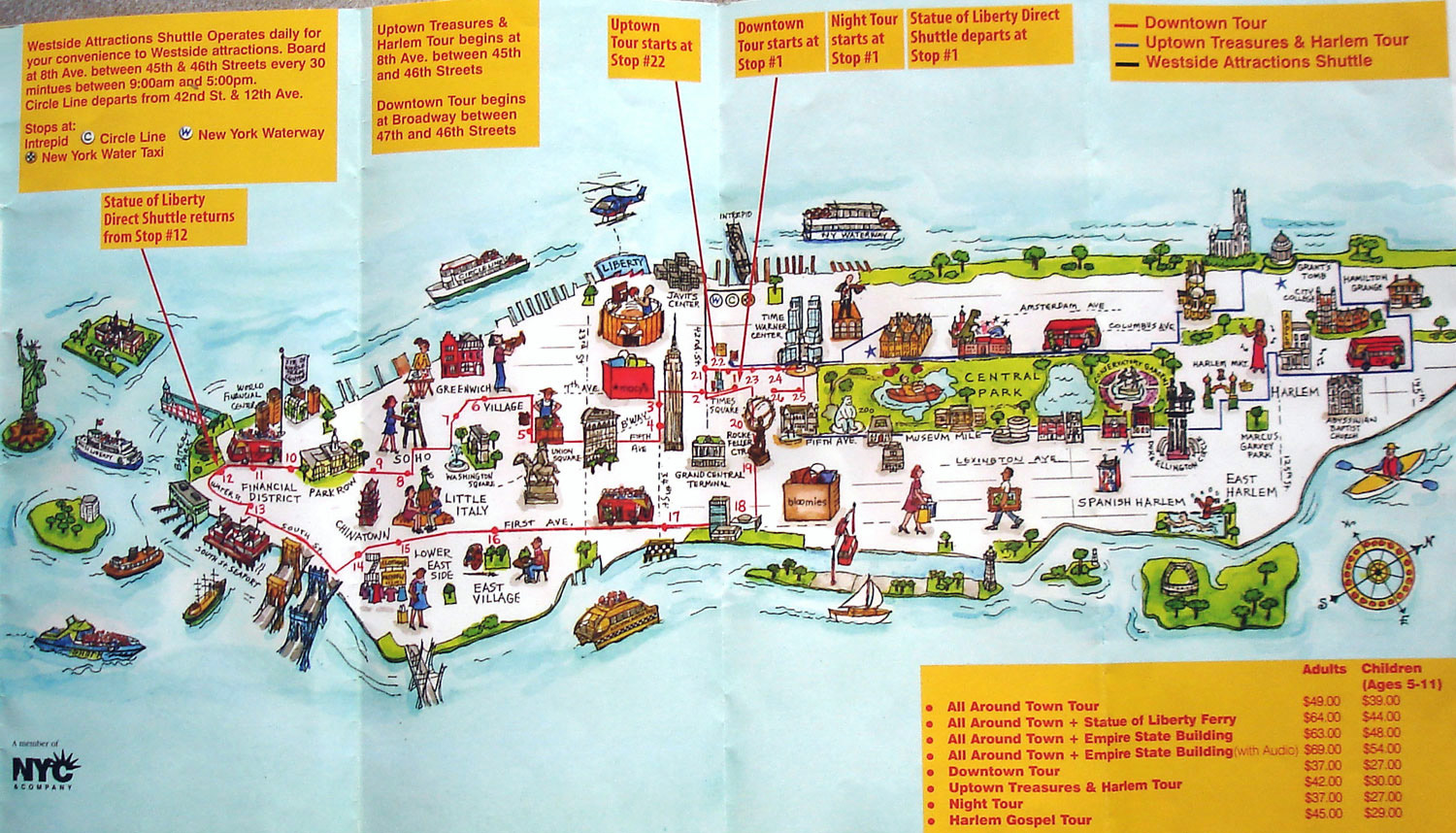 Manhattan NYC travel illustrated map New York New York state USA
