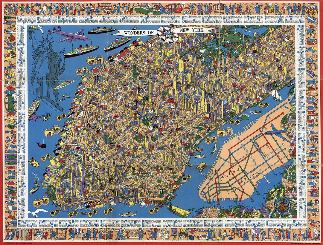 Perspective illustrated map of Manhattan