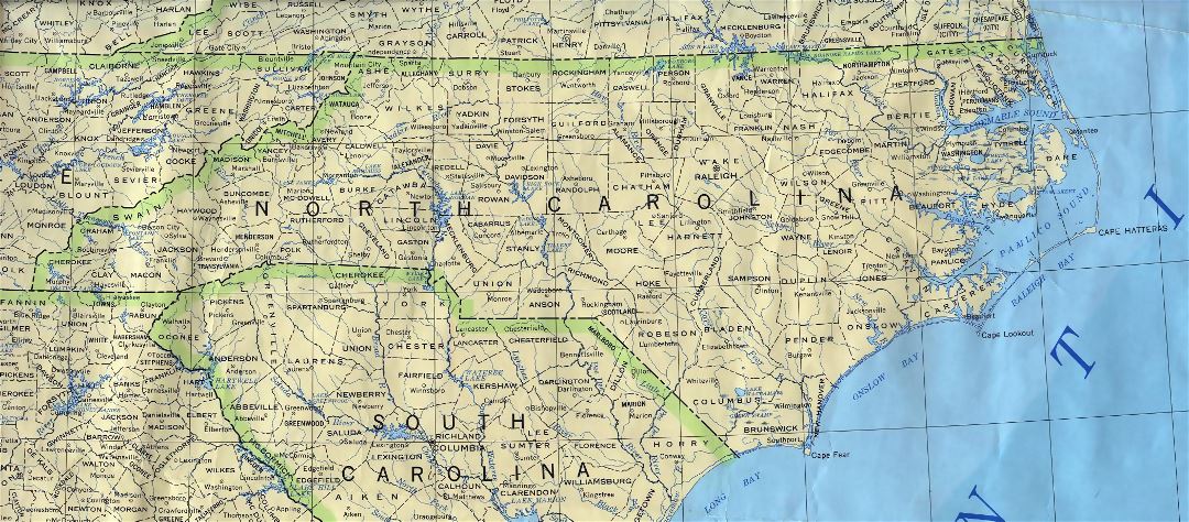 Administrative map of North Carolina state