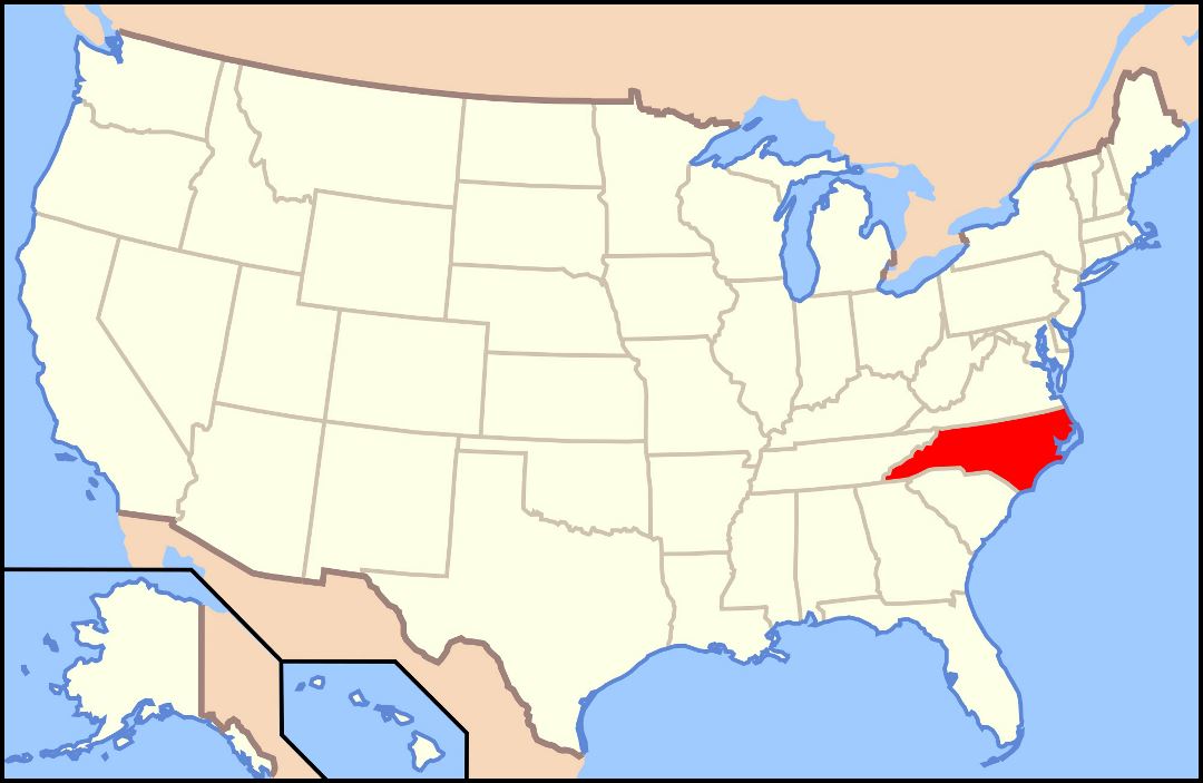 Large location map of North Carolina state