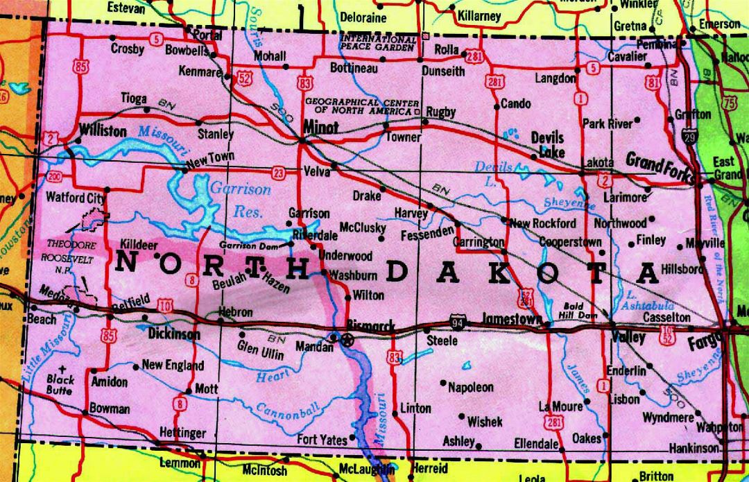 Highways map of North Dakota state