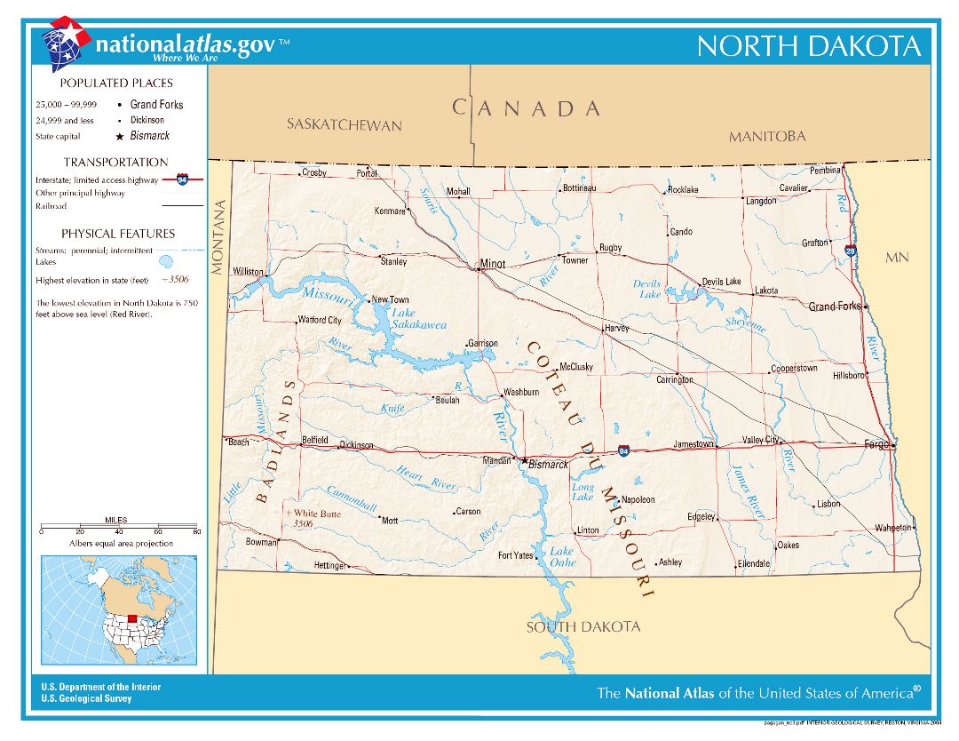 Large detailed map of North Dakota state