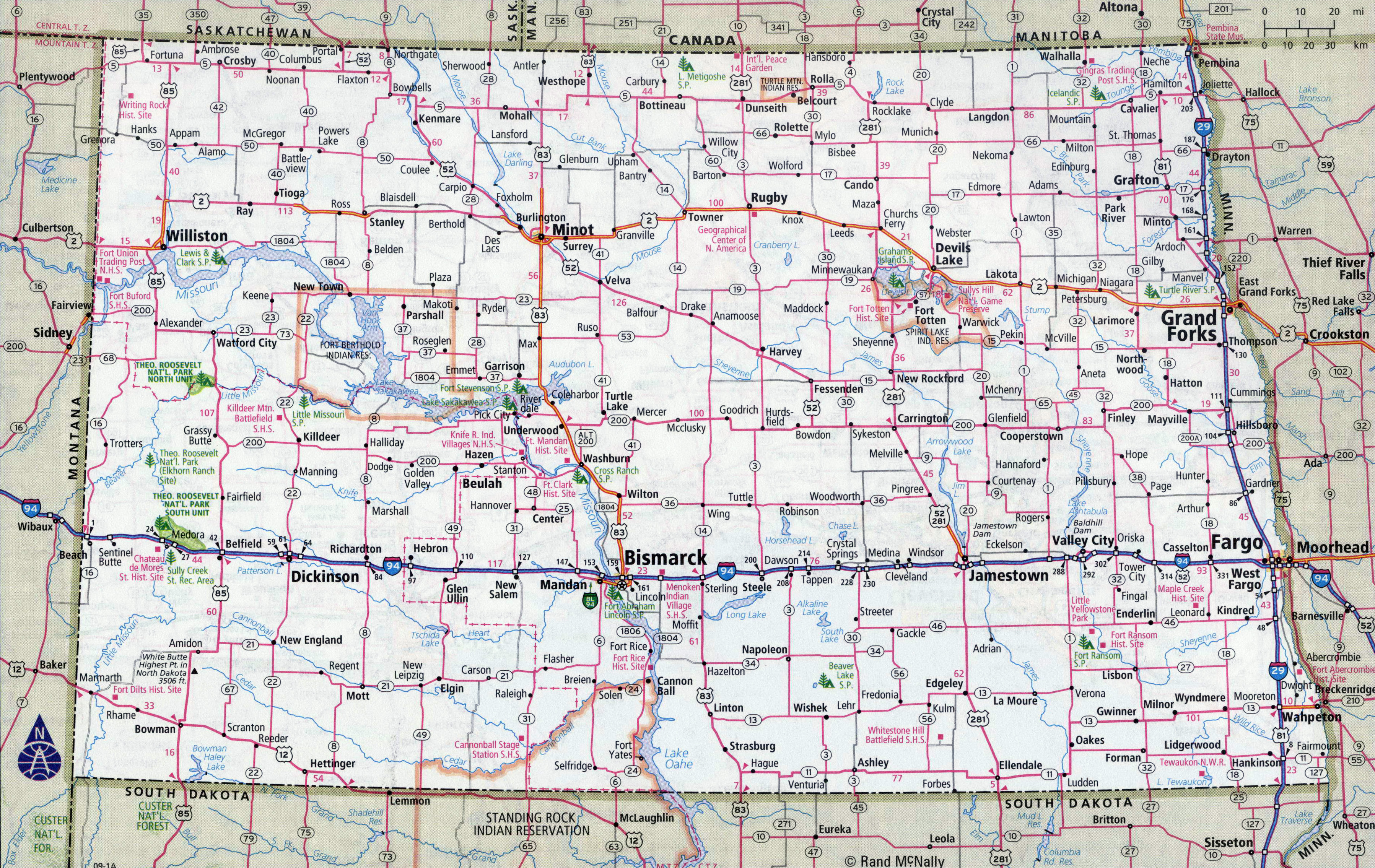 map of north dakota Large Detailed Roads And Highways Map Of North Dakota State With