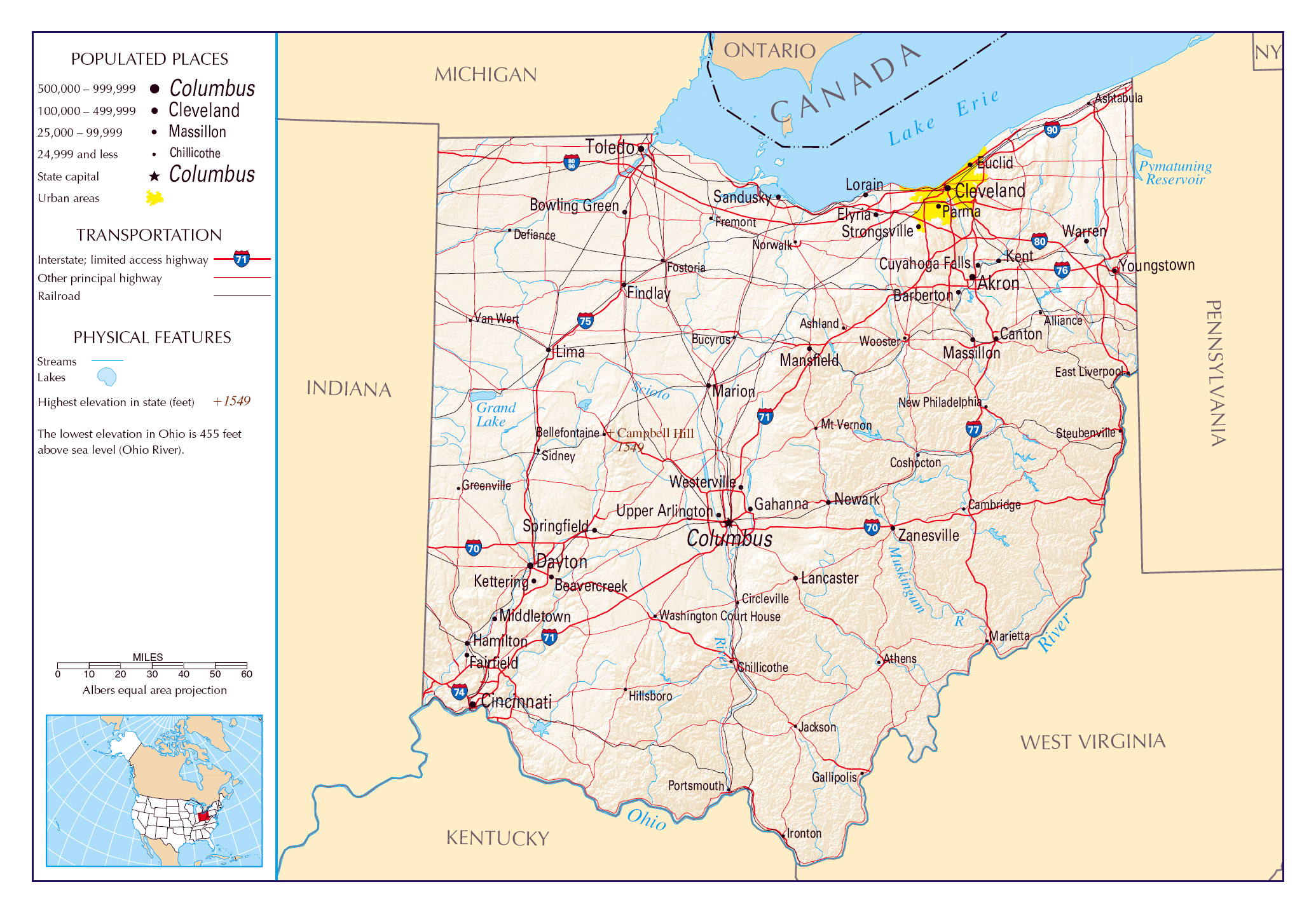 Large Detailed Map Of Ohio State Ohio State Usa Maps Of The