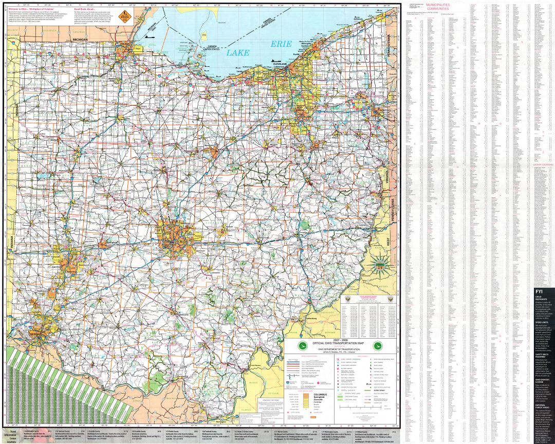 Large detailed official Ohio state transportation map