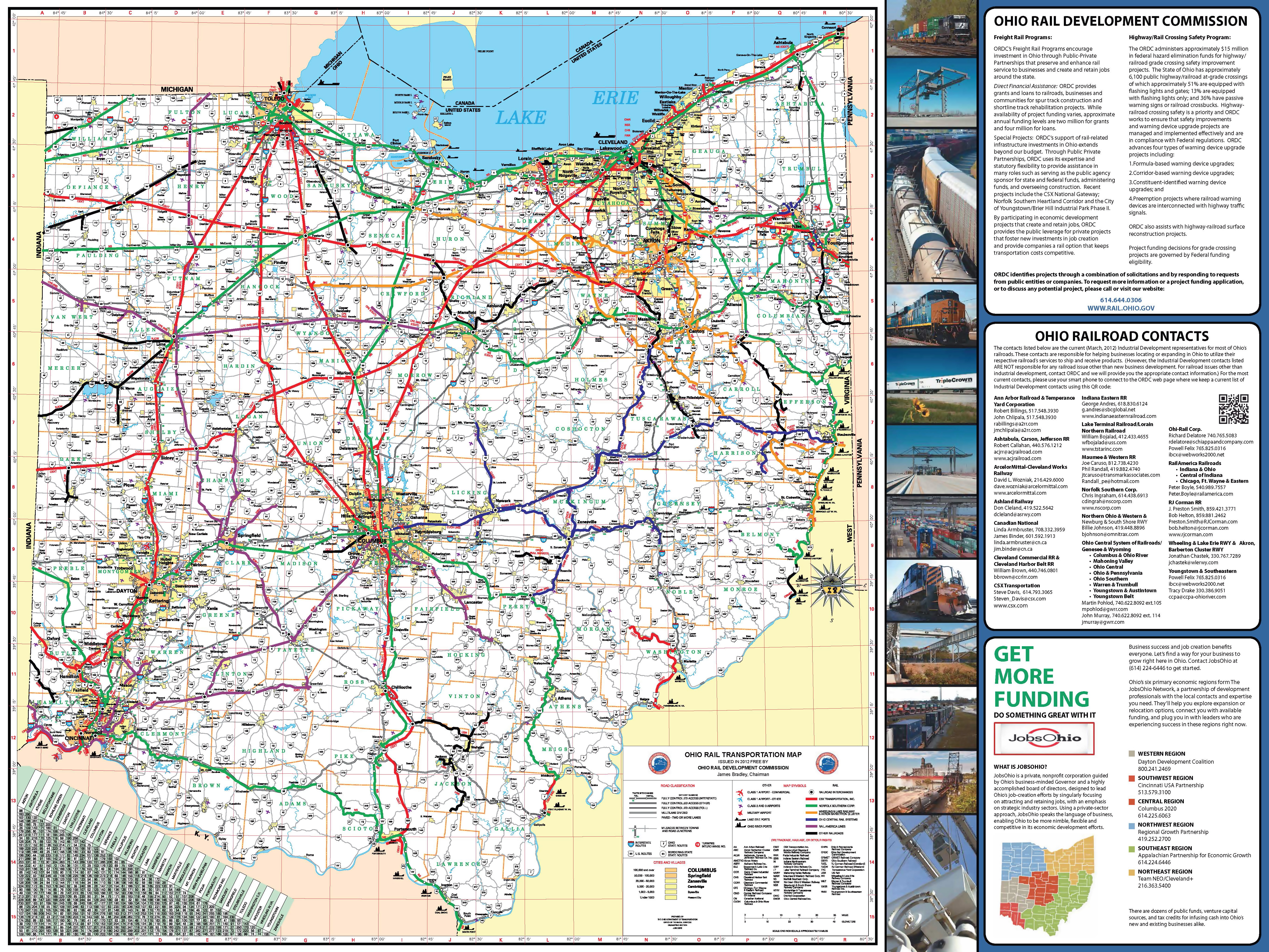 Large Detailed Ohio State Rail Transportation Map Ohio State