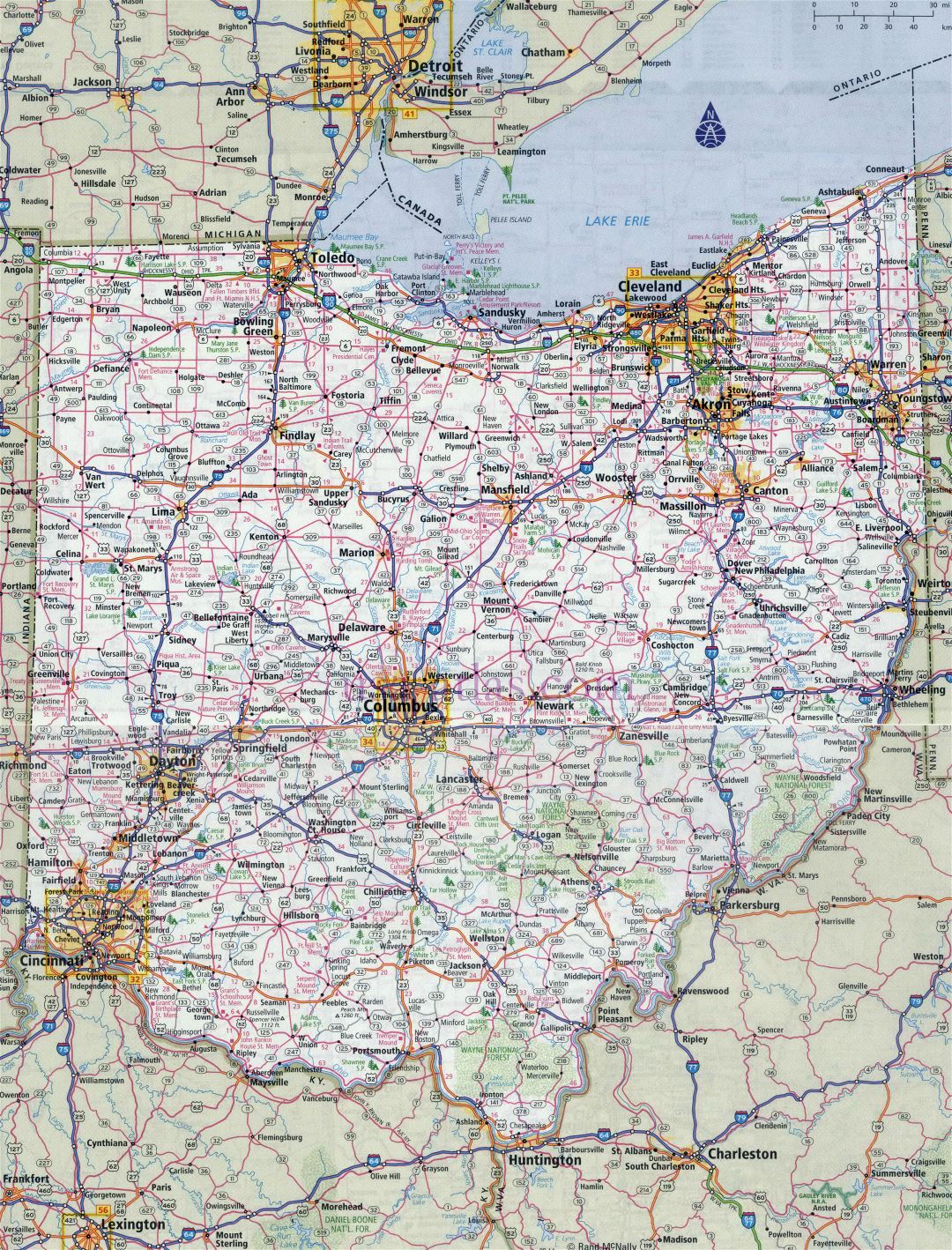 Large detailed roads and highways map of Ohio state with all cities ...