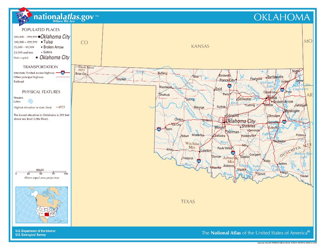 Large detailed map of Oklahoma state