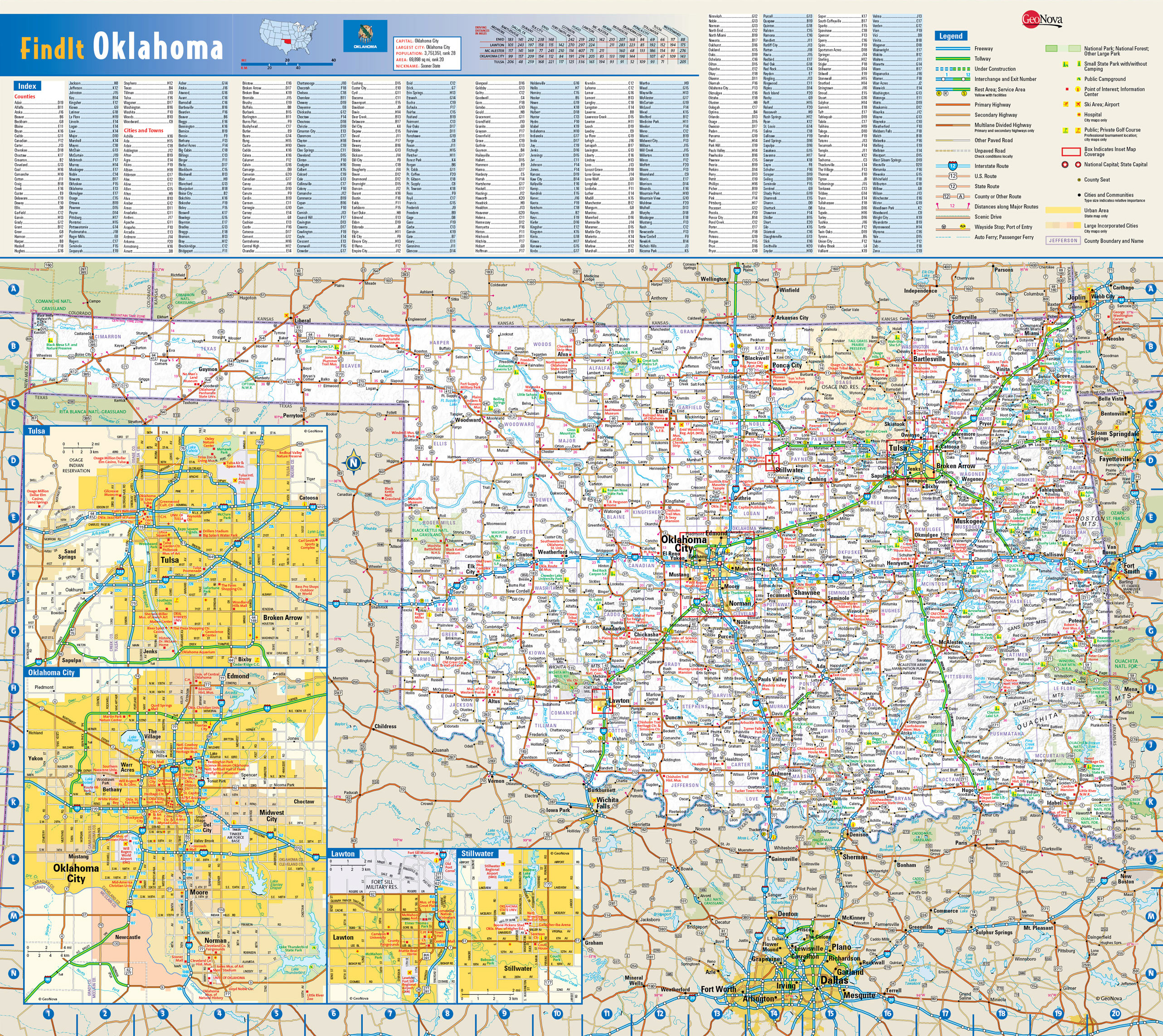 Oklahoma Map With All Cities Large detailed roads and highways map of Oklahoma state with 