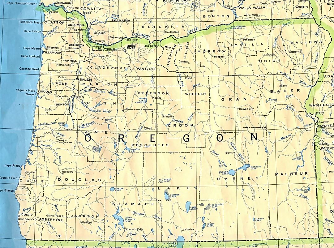 Administrative map of Oregon state