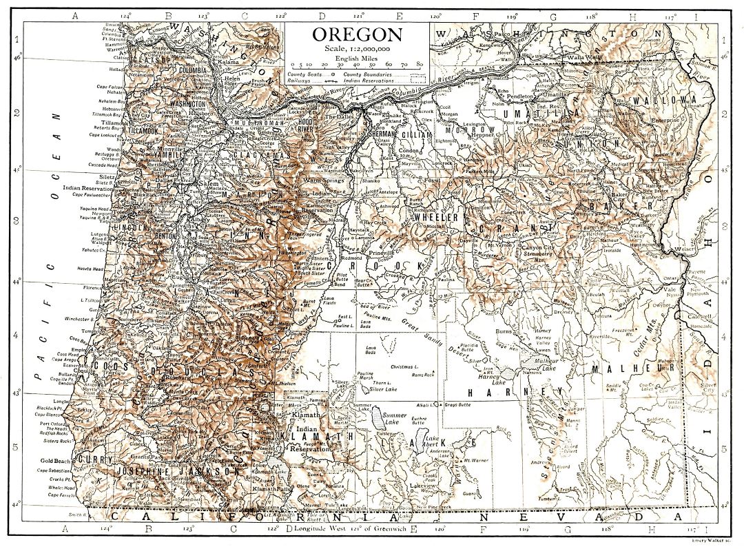 Large detailed old map of Oregon state with relief - 1911