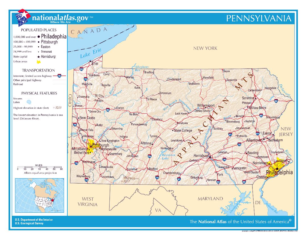 Large detailed map of Pennsylvania state