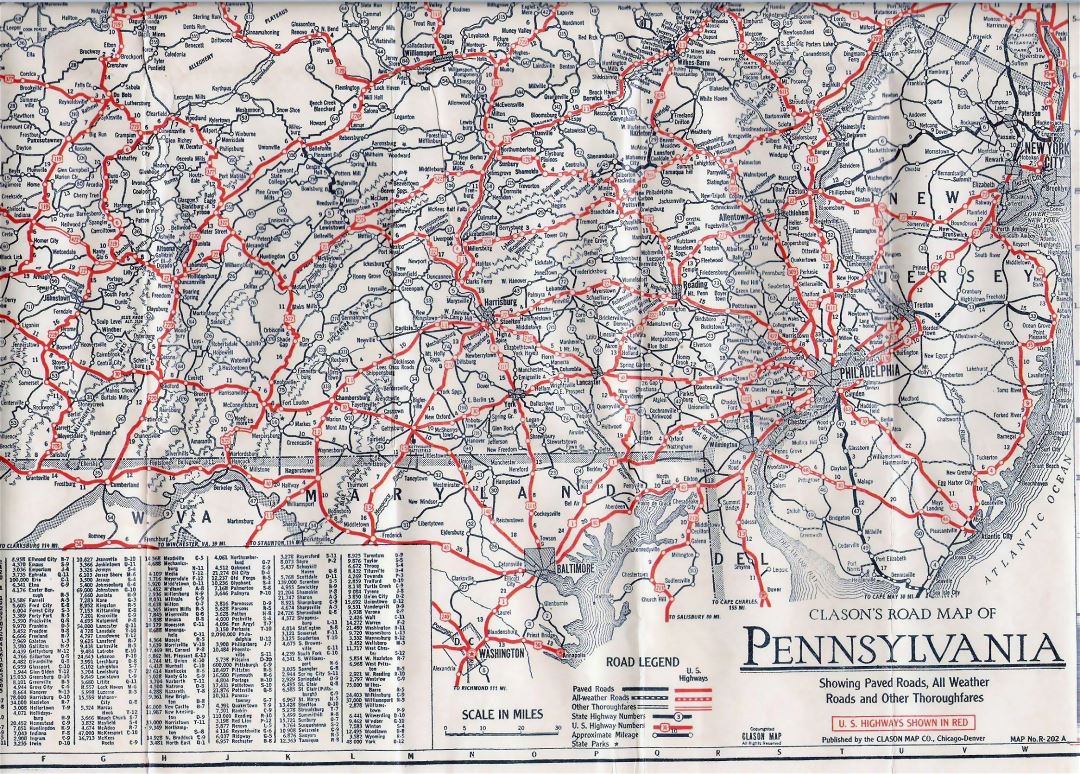 Large old roads and highways map of Pennsylvania state - 1929
