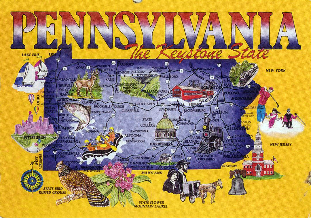 Large tourist map of Pennsylvania state