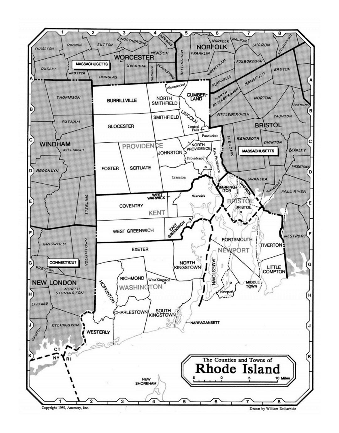 Administrative map of Rhode Island state