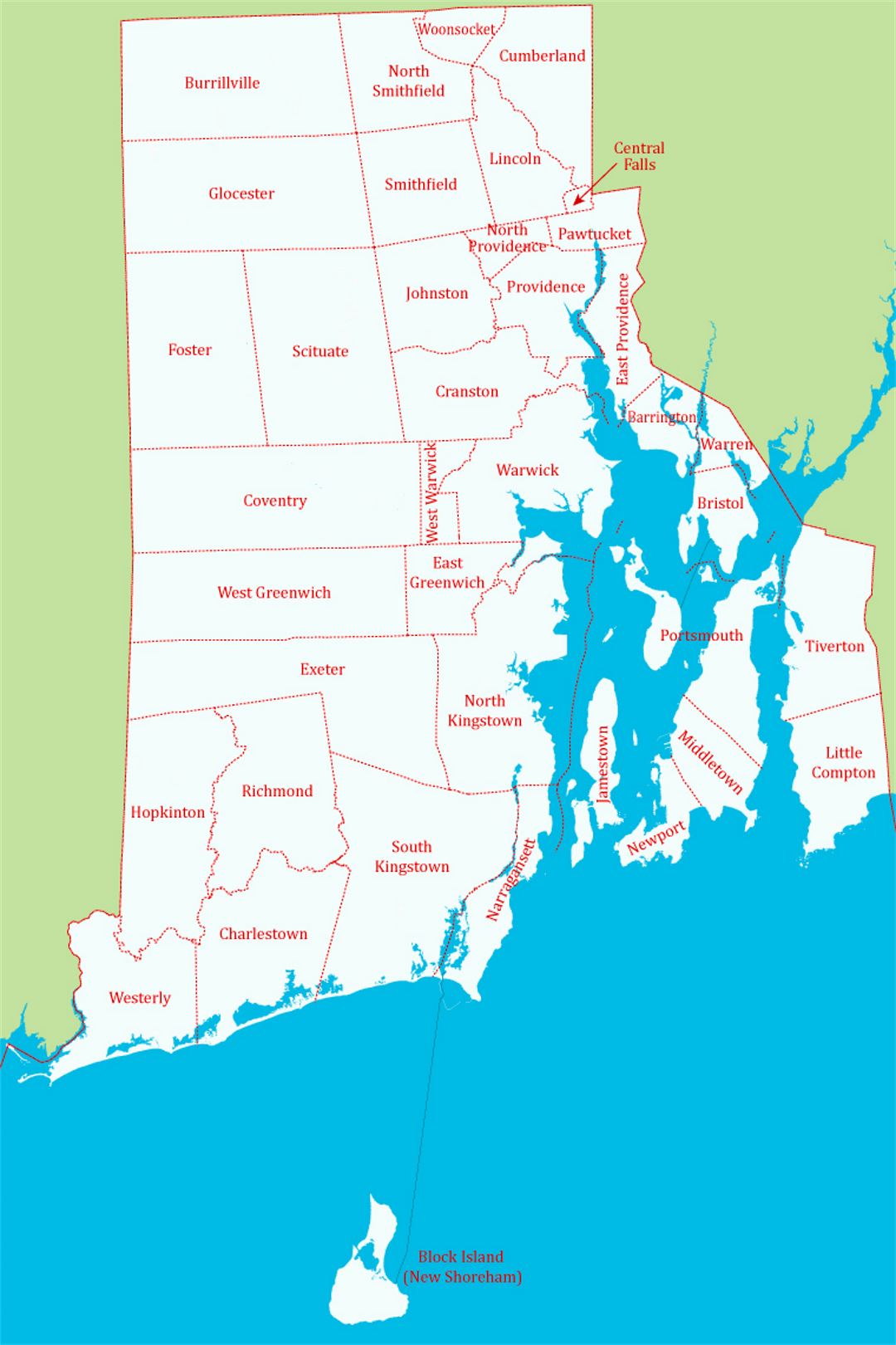Detailed administrative map of Rhode Island state