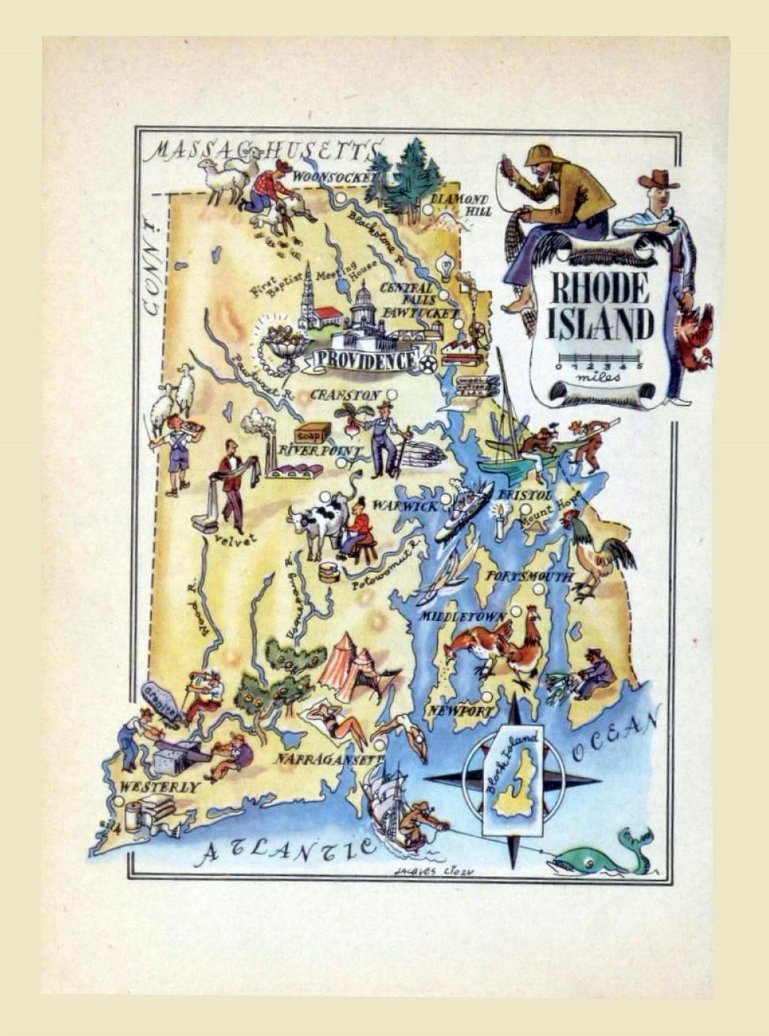 Detailed tourist illustrated map of Rhode Island state