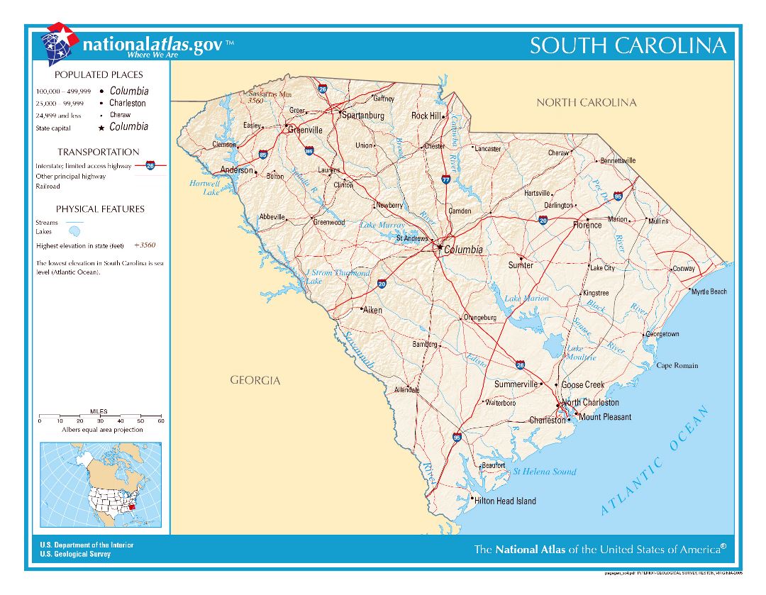 Large detailed map of South Carolina state