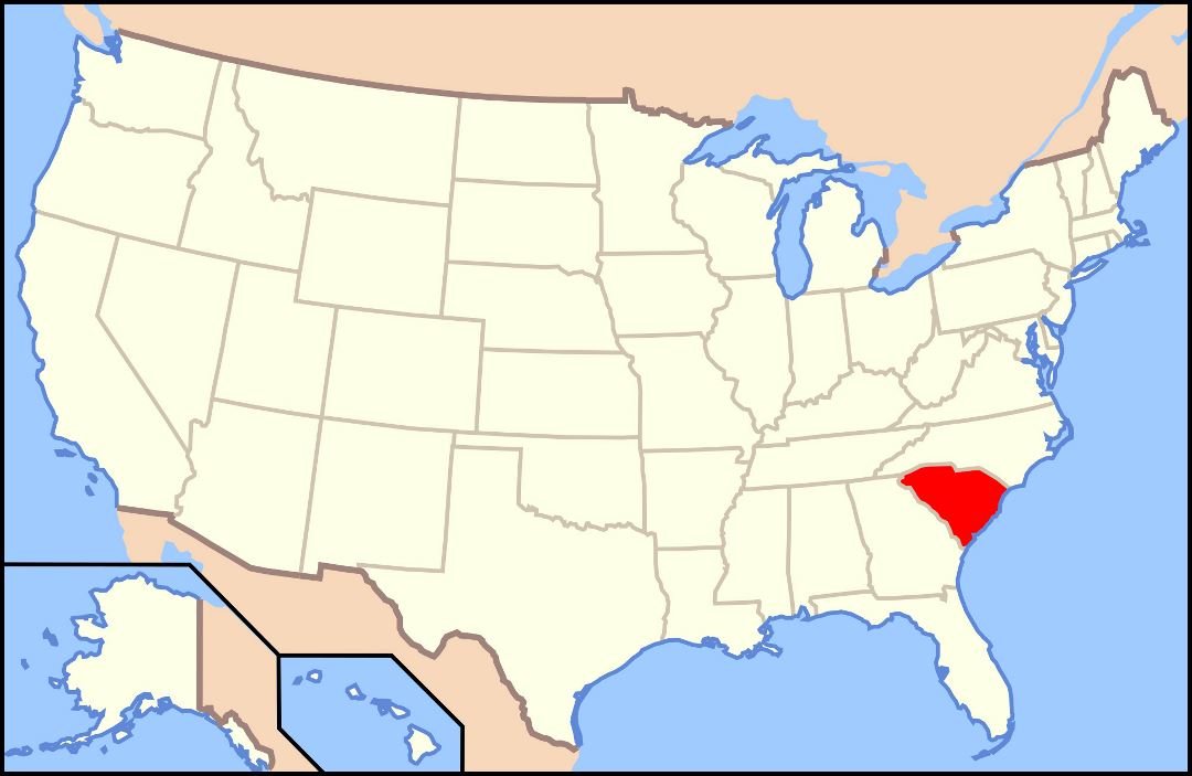 Large location map of South Carolina state