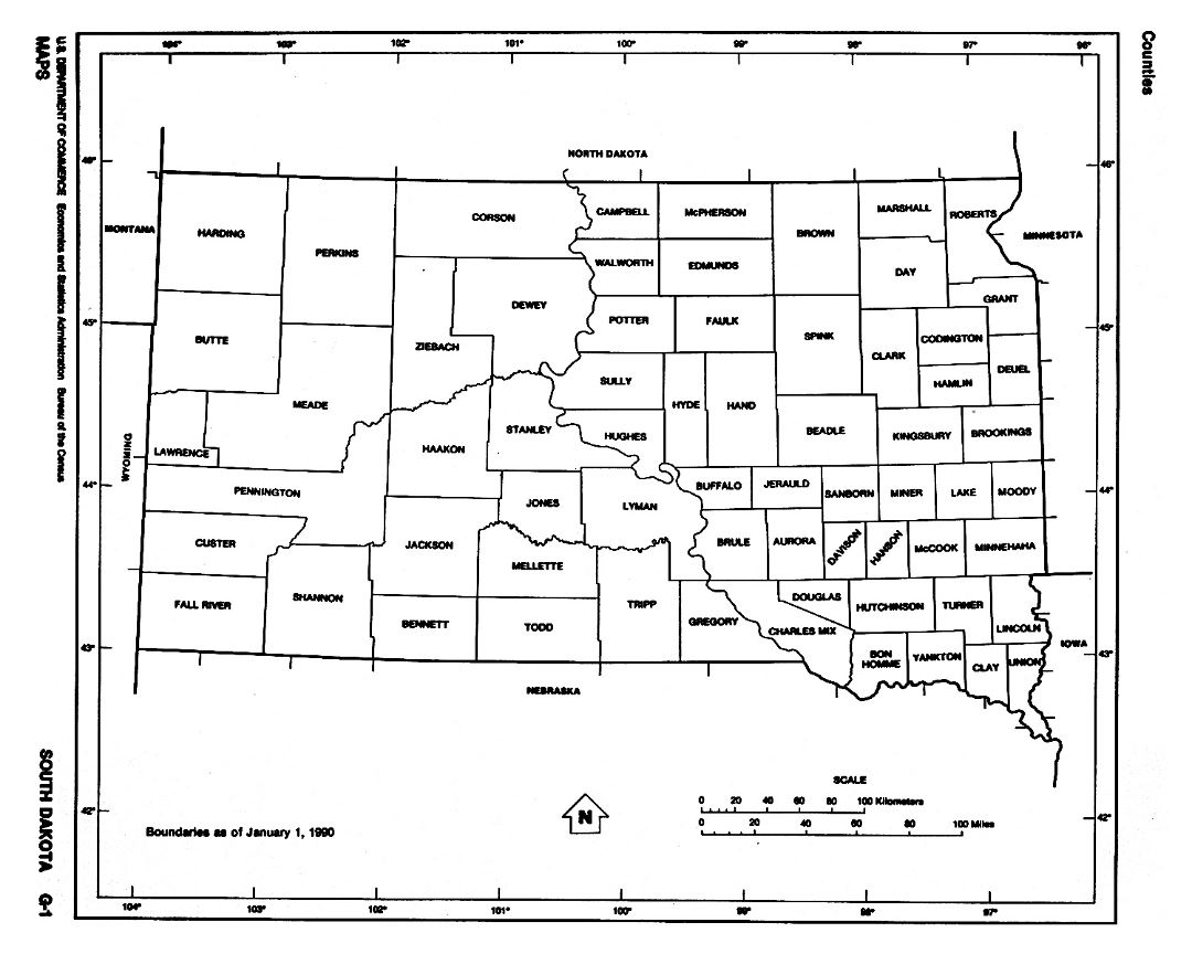 Detailed administrative map of South Dakota state