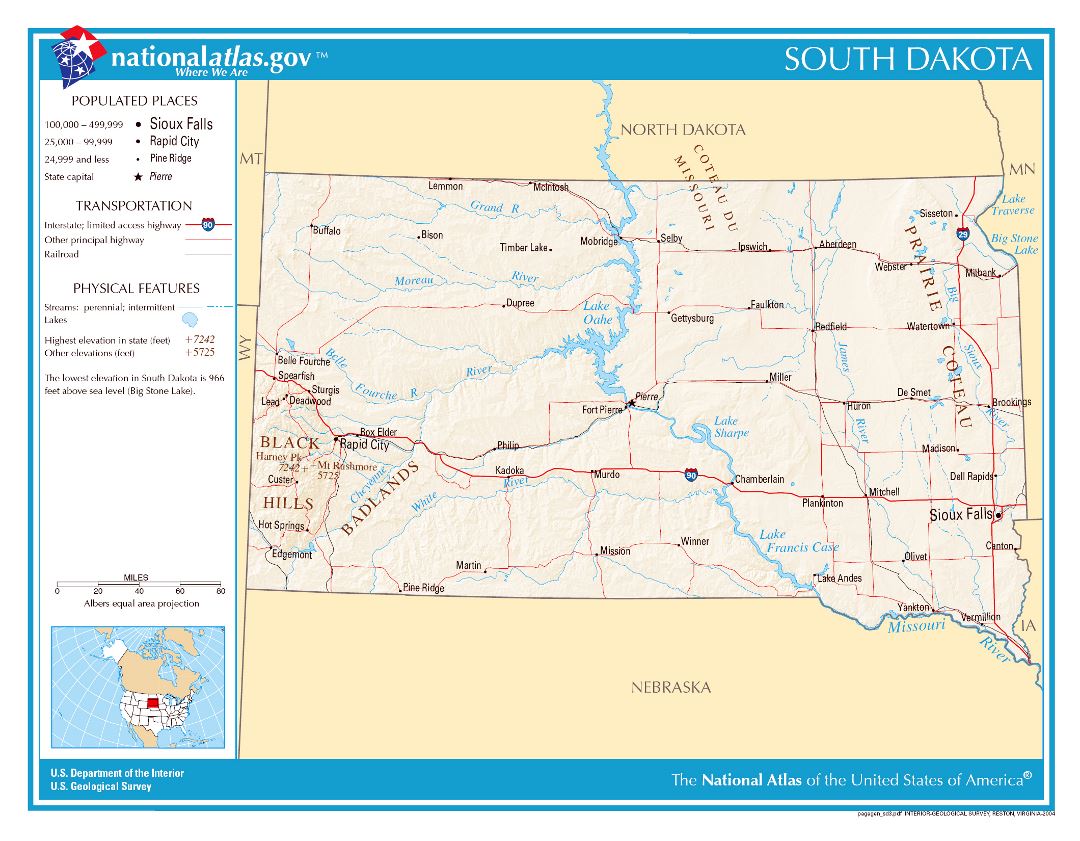 Large detailed map of South Dakota state