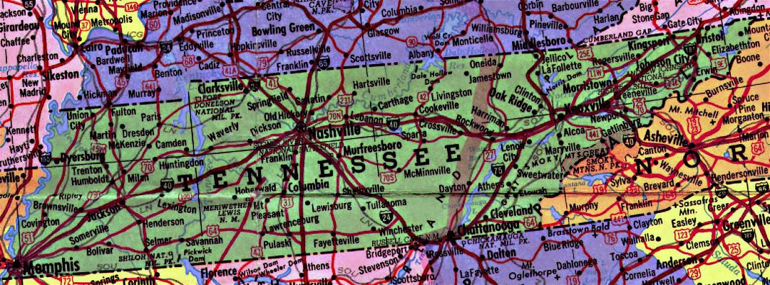 Highways map of Tennessee state