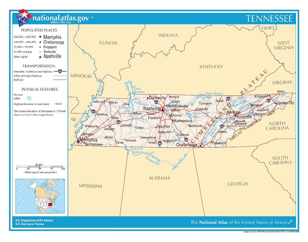 Large detailed map of Tennessee state