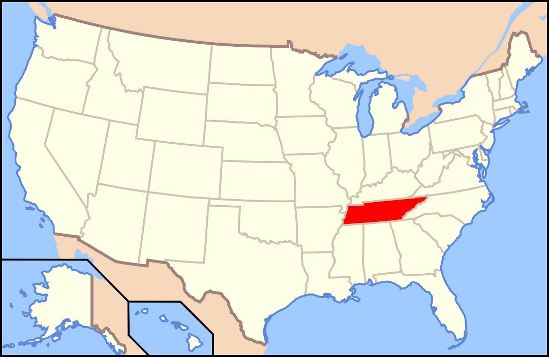 Large location map of Tennessee state