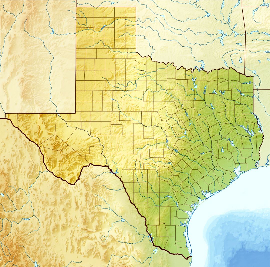 Detailed relief map of Texas state