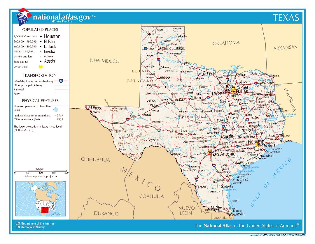 Large detailed map of Texas state