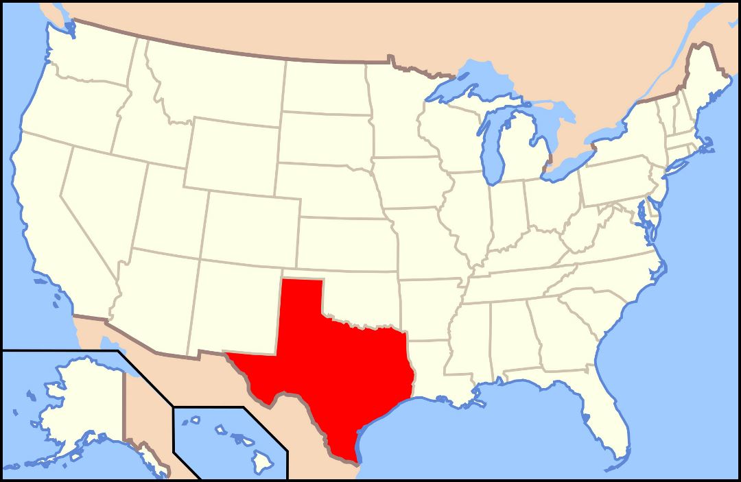 Large location map of Texas state