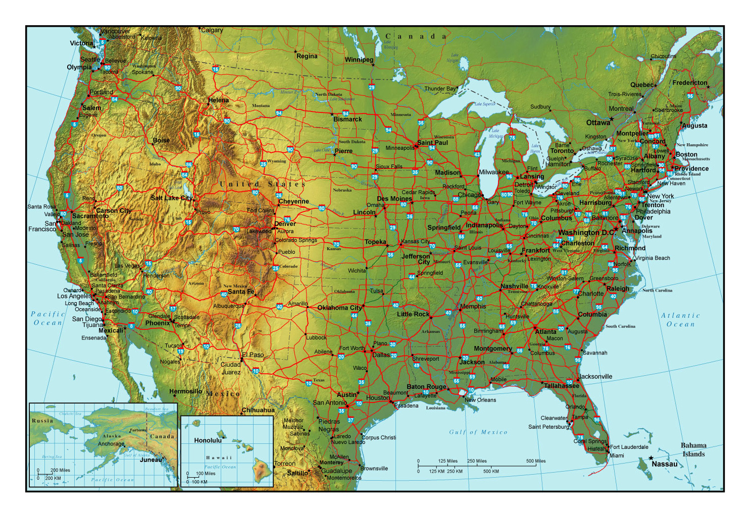 topographic map of usa Topographical Map Of The Usa With Highways And Major Cities Usa