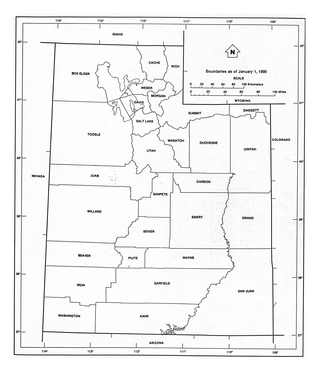 Administrative map of Utah state