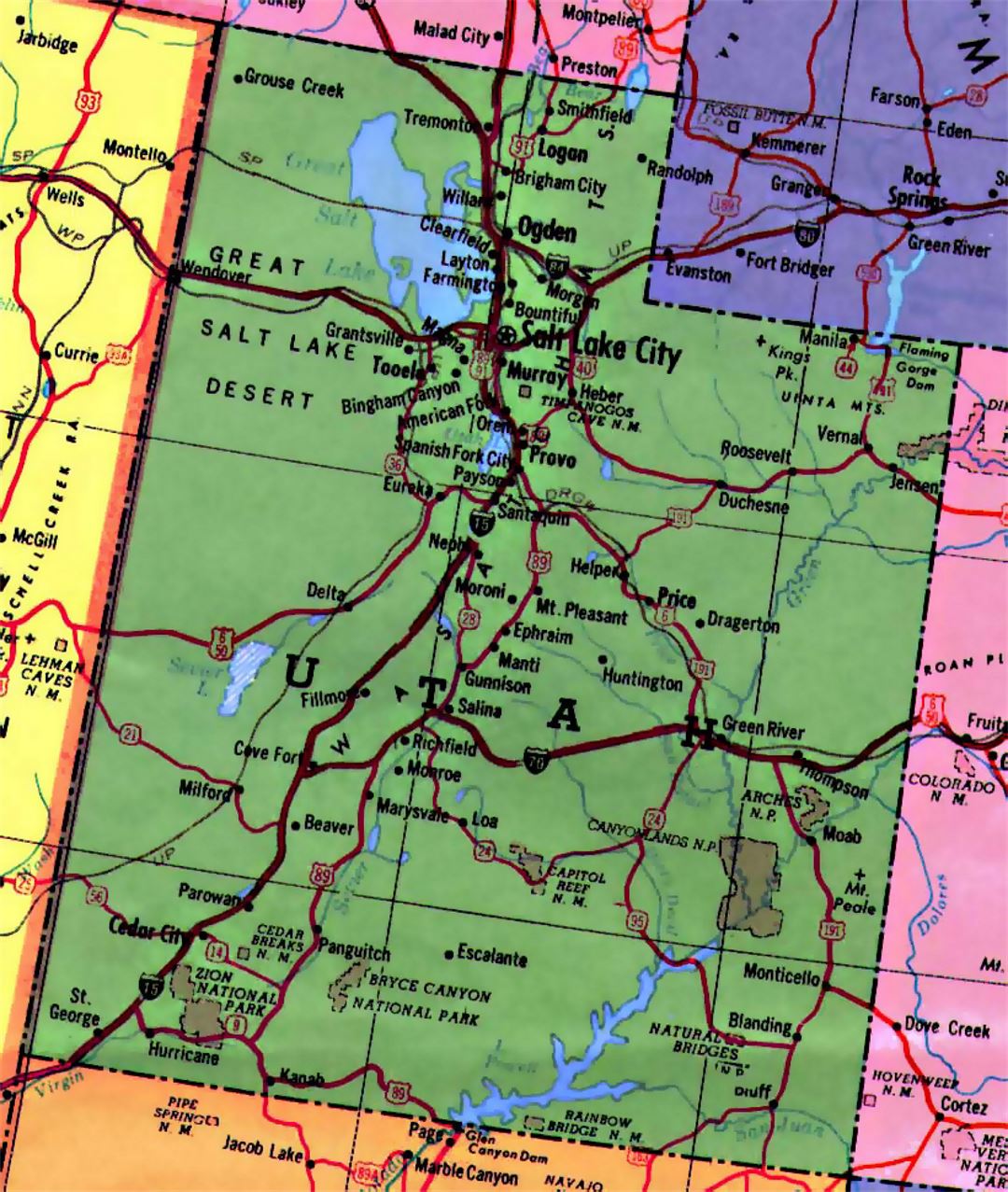 Highways map of Utah state