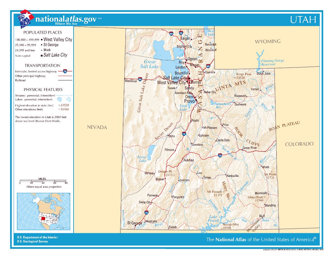 Large detailed map of Utah state