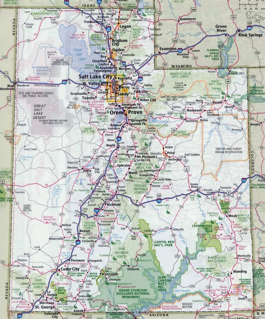 Large Detailed Roads And Highways Map Of Utah State With All Cities 