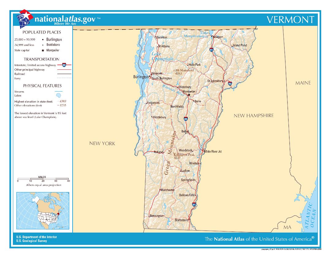 Large detailed map of Vermont state
