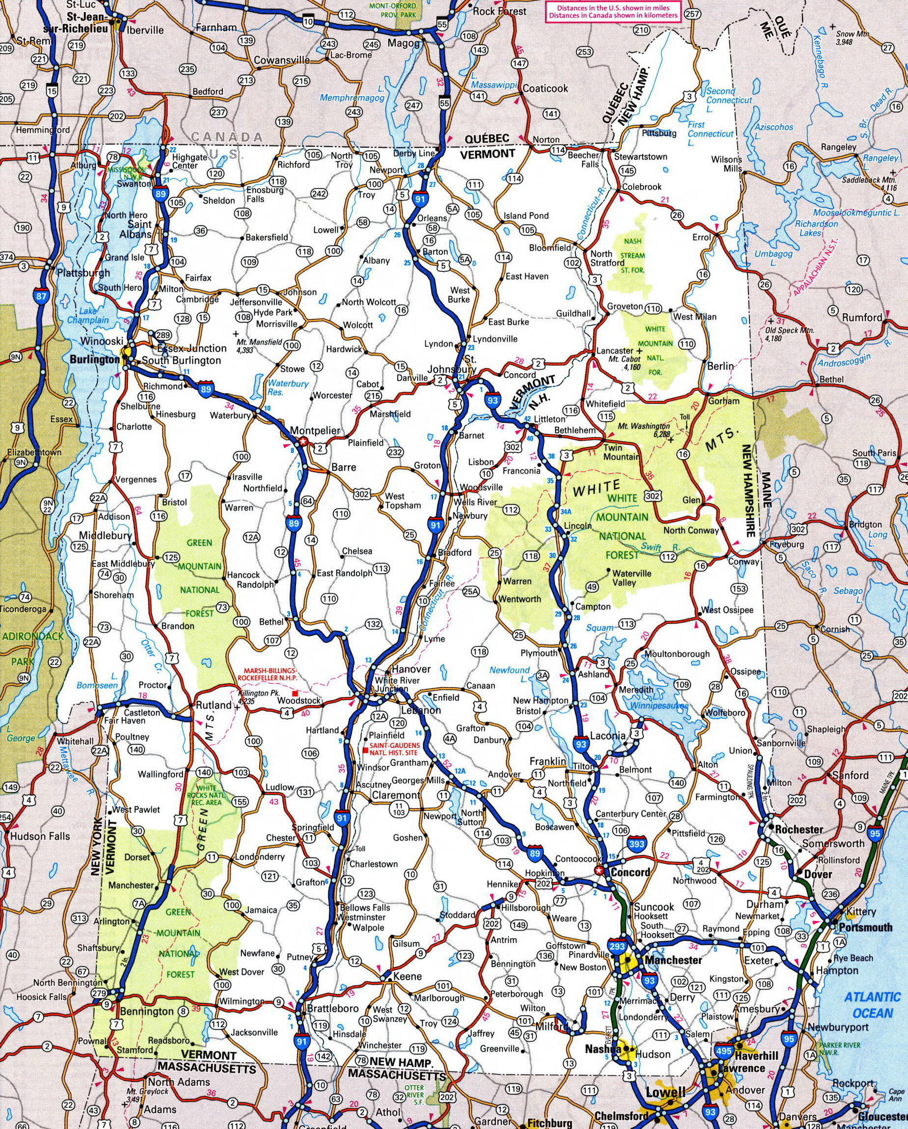 Vermont Map With Capital County Boundaries Cities Roads