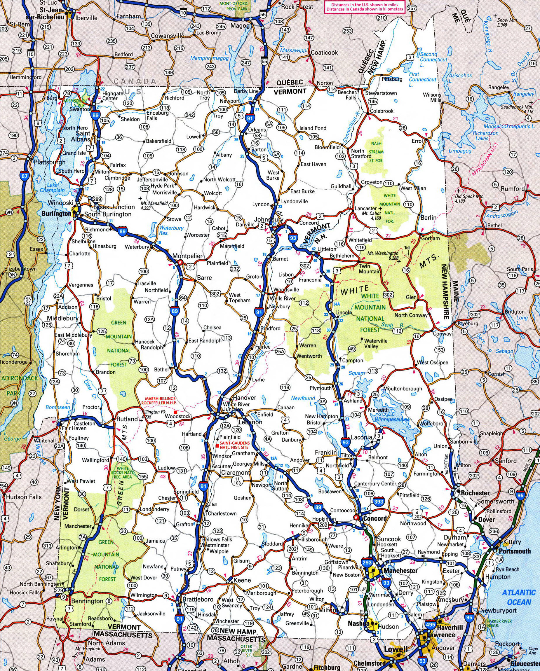 Vermont Map With Capital County Boundaries Cities Roads 