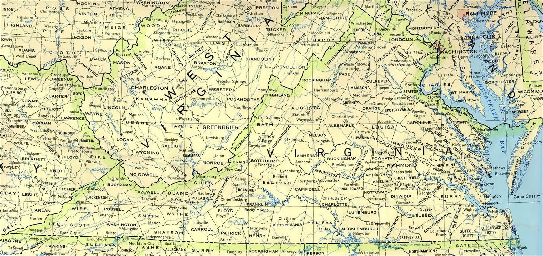 Administrative map of Virginia state