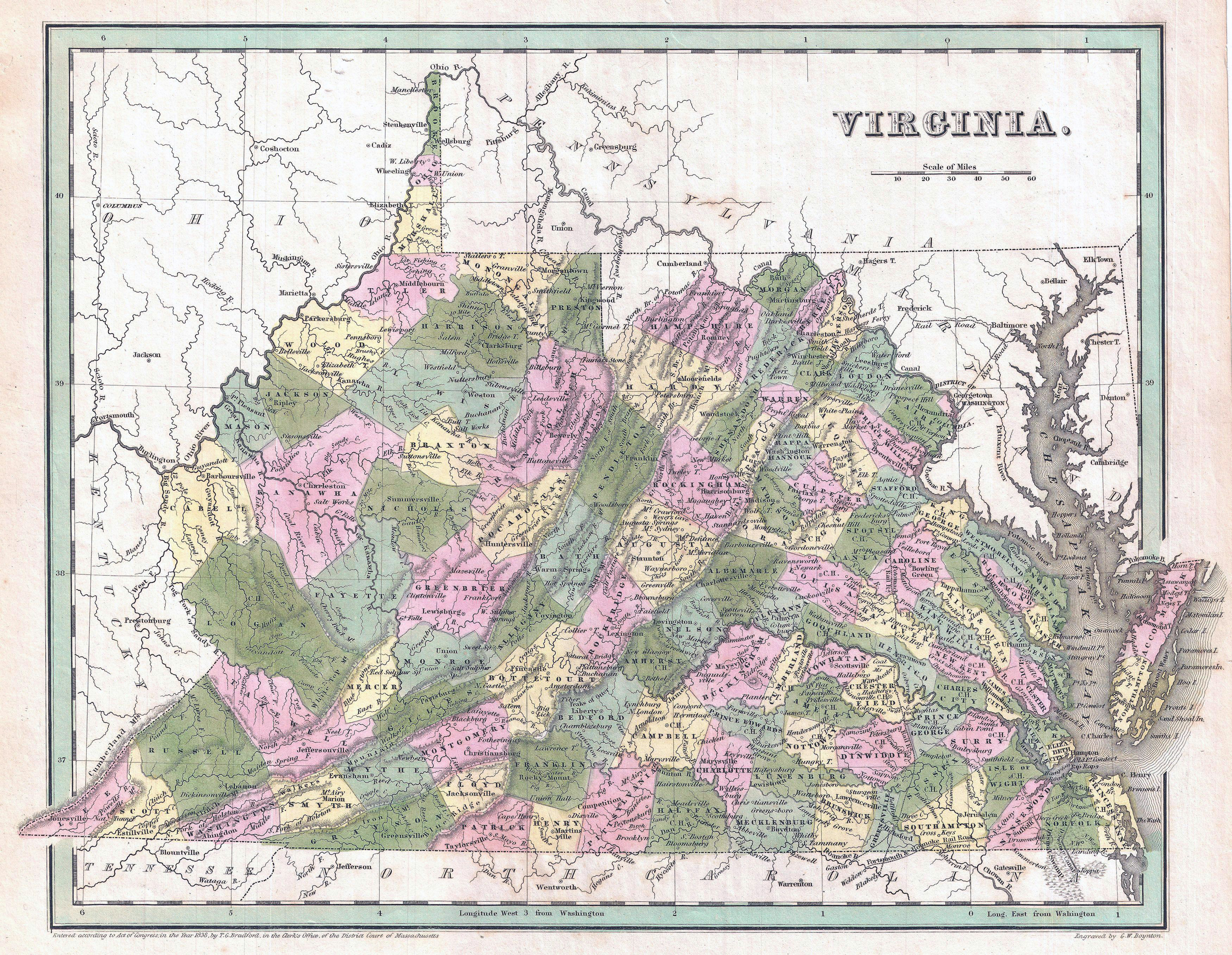 Laminated Map Large Detailed Administrative Map Of Virginia State With