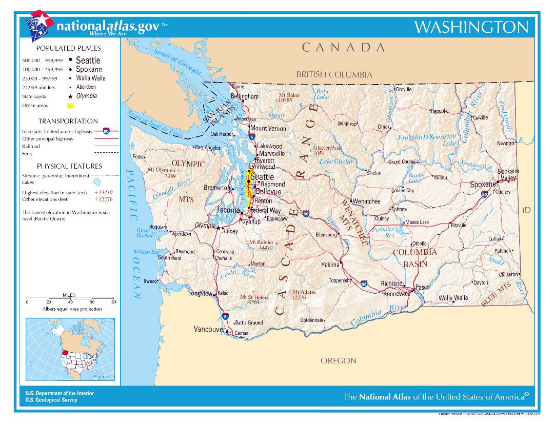 Large detailed map of Washington state
