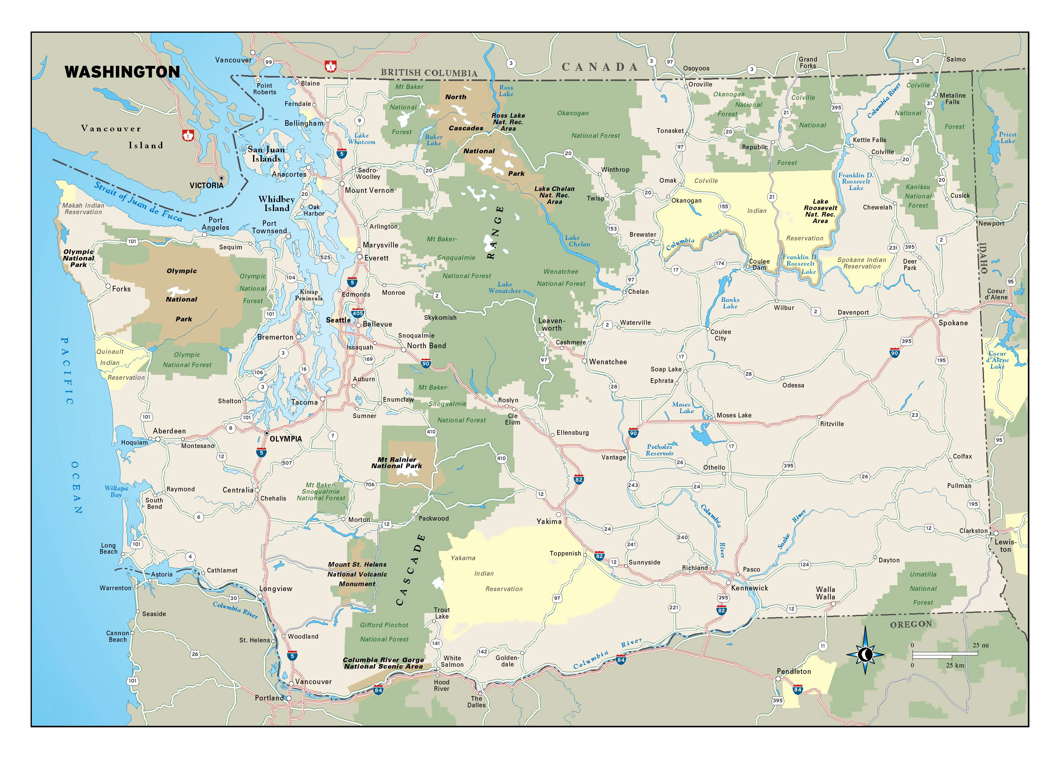 washington state parks map Large Detailed Map Of Washington State With National Parks