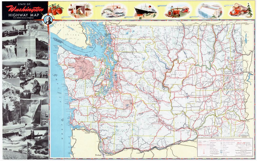 Large scale highway map of Washington state with other marks