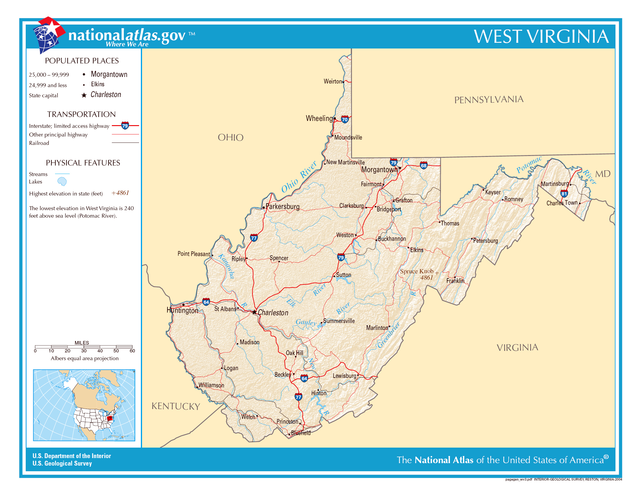 Free West Virginia State Map - Map of world